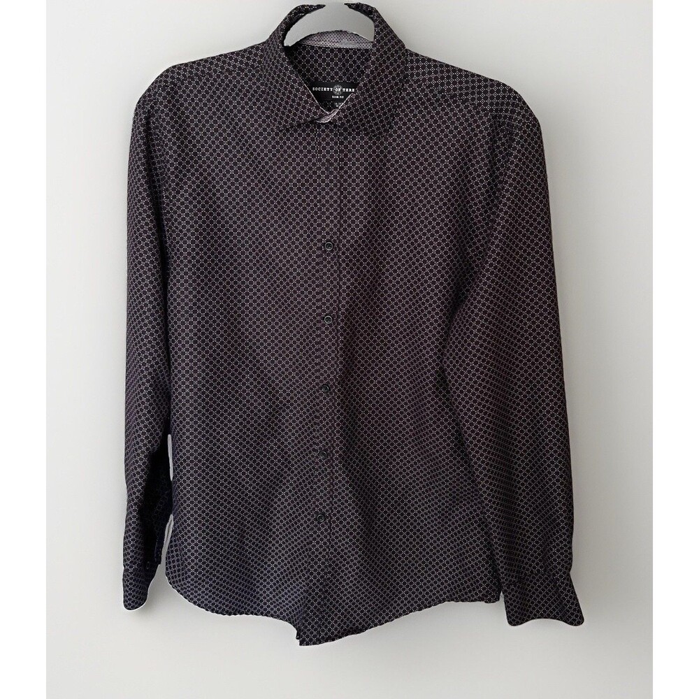 Society of Threads slim fit button-up shirt  black geometric Stretch Men's S 32